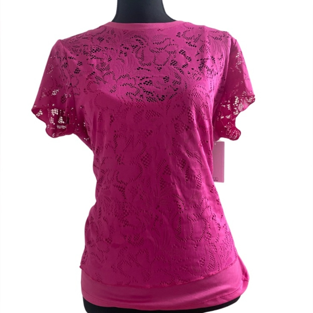Jessica Simpson Pink Lace Short Sleeve Blouse